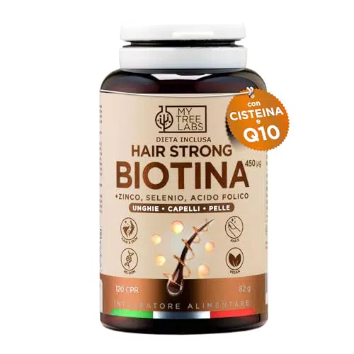 MYTREELABS® Integratore Biotina Capelli, Pelle e Unghie - Vitamine Vegan per Crescita Capelli e Anticaduta