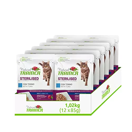 Natural Trainer Adult Cibo Umido per Gatti al Tonno e Piselli - Confezione da 12 buste