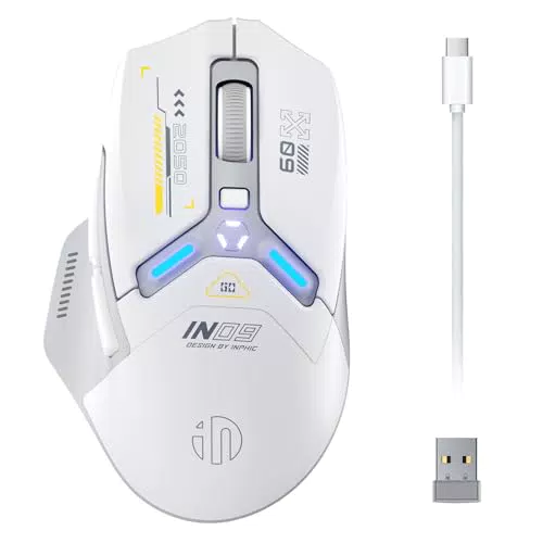 NPHIC Mouse Gaming Wireless Tri-Mode 2,4G/Type-C/Bluetooth, 10k DPI, Programmabile, RGB, Ricaricabile - Grigio