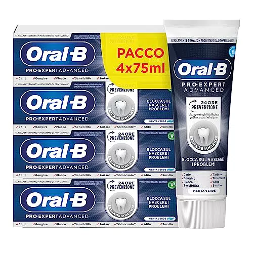 Oral-B Pro-Expert Advanced Dentifricio Sbiancante, Prevenzione Placca Batterica - Confezione da 4