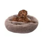 Paco Home Letto Per Animali Domestici Soffice con Cuscino Ciambella e Coperta, Lavabile - Beige, Ø80 cm
