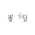 Pandora Orecchini a Bottone Brillanti Rotondi e Quadrati in Argento Sterling con Zirconi Trasparenti