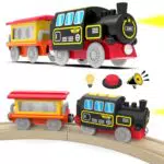 Treno Elettrico per Bambini con Luci e Suoni, Pista in Legno e Locomotiva a Batteria