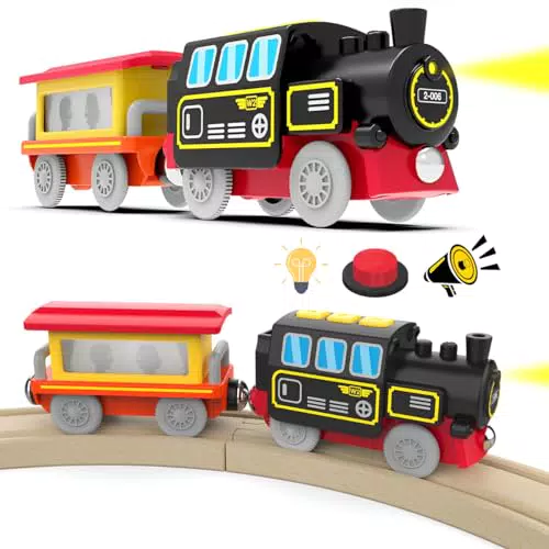 Treno Elettrico per Bambini con Luci e Suoni, Pista in Legno e Locomotiva a Batteria