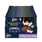 Purina Felix Sfilaccetti Rustici Cibo Umido per Gatti con Manzo, Pollo, Tonno e Salmone