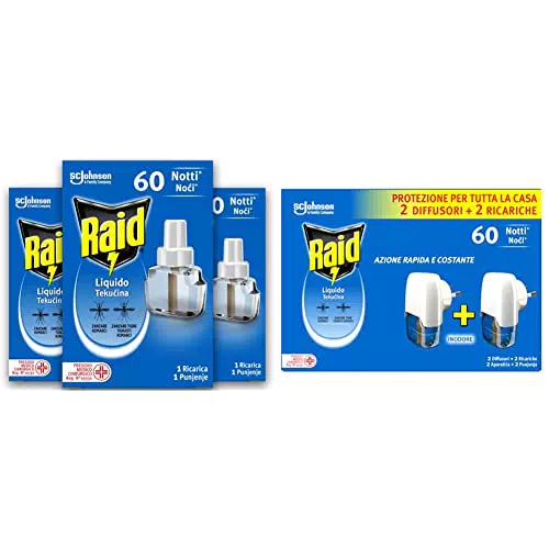 Raid Liquido Elettrico Antizanzare Comuni e Tigre, Tripla Ricarica, Inodore
