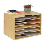 Organizer da Scrivania in Bambù con 5 Scomparti - Relaxdays HLP 23,5x32,5x24 cm