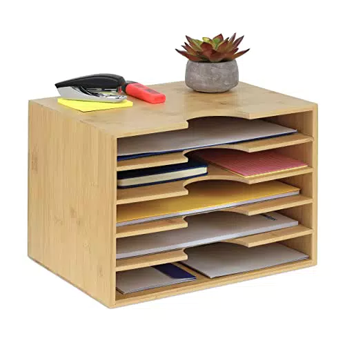 Organizer da Scrivania in Bambù con 5 Scomparti - Relaxdays HLP 23,5x32,5x24 cm