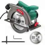 Sega Circolare HYCHIKA 1300W 4500RPM 185mm - Motore ad Alta Potenza, Profondità di Taglio 65mm (90º), 45mm (45º) - Interruttore di Sicurezza