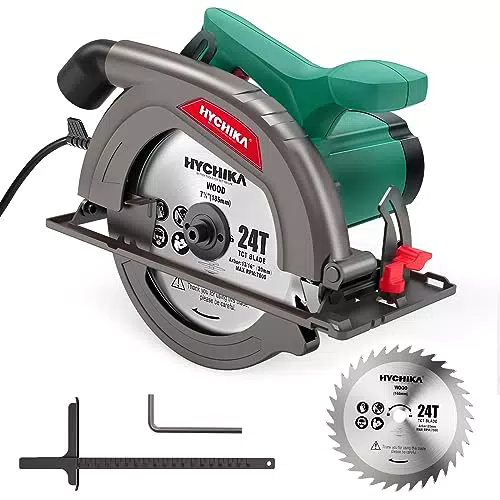 Sega Circolare HYCHIKA 1300W 4500RPM 185mm - Motore ad Alta Potenza, Profondità di Taglio 65mm (90º), 45mm (45º) - Interruttore di Sicurezza