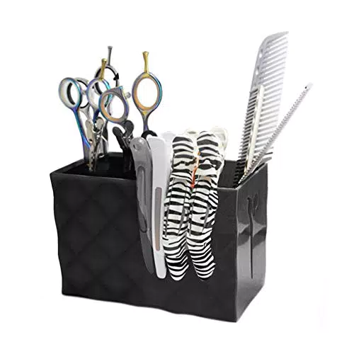 Porta Parrucchiere Professionale a Forbice con Scatola Portaoggetti e Custodia per Animali Domestici - Organizzatore Stand per Barbiere Scissor (Nero)