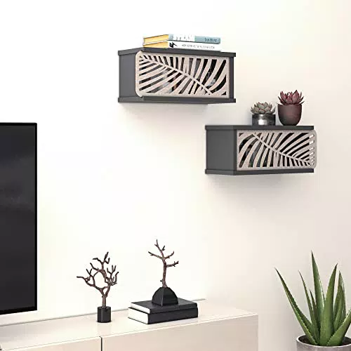 Mensole da Muro con Anta Scorrevole Decorativa - Set di 2 - Forma Box - Marca: [en.casa]