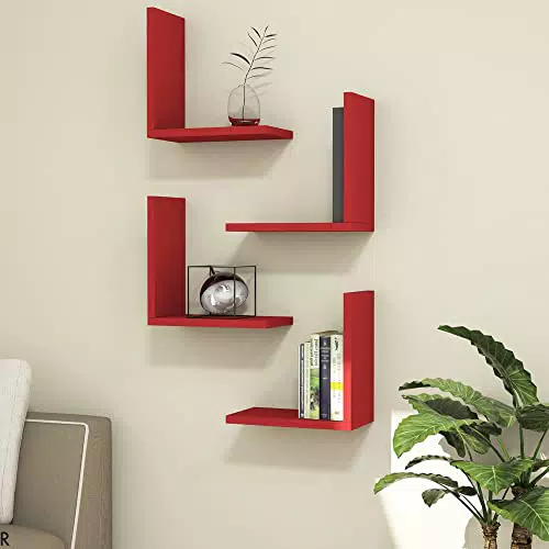 Mensole da Muro a Forma di L - Set di 4 - 30 x 30 cm - Rosso