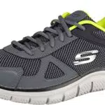 Skechers Track Bucolocarpe Running, Uomo, Charcoal Black Leather Mesh Lime Trim