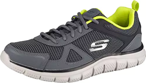 Skechers Track Bucolocarpe Running, Uomo, Charcoal Black Leather Mesh Lime Trim
