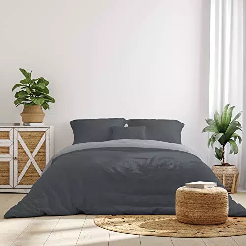 Textilhome - Set Copripiumino Reversible Matrimoniale in Microfibra Lisa