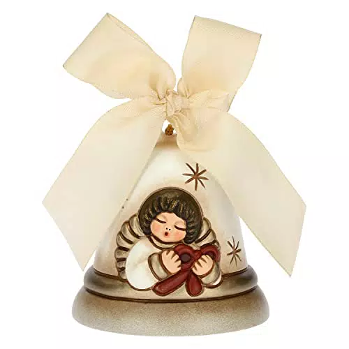 THUN - Campanella Bianca Limited Edition 2021 con Angelo - Ceramica e Nastro d'Organza - Linea Natale