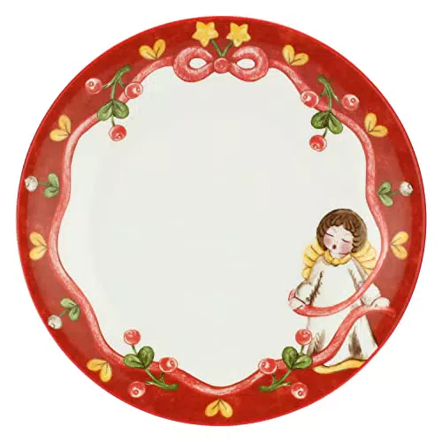 THUN - Piattino Sweet Christmas con Angelo in Porcellana - Linea Sweet Christmas - Ø 21 cm.