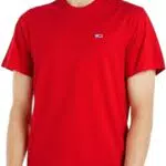 Tommy Jeans Maglietta Slim Fit con Collo a V, Rosso