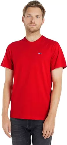 Tommy Jeans Maglietta Slim Fit con Collo a V, Rosso