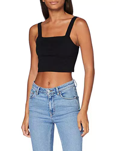 Urban Classics - Top Corto da Donna con Stampa, Nero