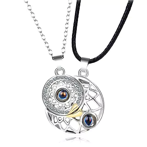 Collana Coppia Magnetica Sole e Luna - Gioielli Proiezione "Ti Amo" in 100 Lingue