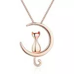 Collana in Argento Sterling 925 con Ciondolo Gatto Sulla Luna - Gioielli Donna