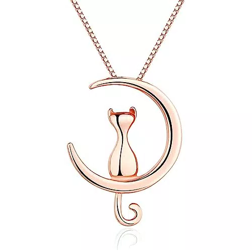 Collana in Argento Sterling 925 con Ciondolo Gatto Sulla Luna - Gioielli Donna