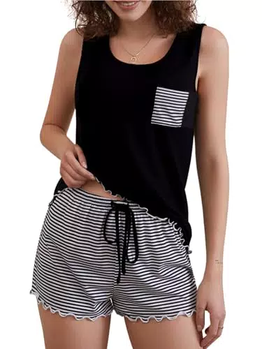 ADOME Pigiama Donna Estivo in Cotone Leggero Senza Maniche e Pantaloncini
