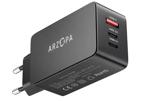 Caricatore USB C Rapido 65W GaN con 3 Porte - Compatibile Galaxy, MacBook, iPad, iPhone