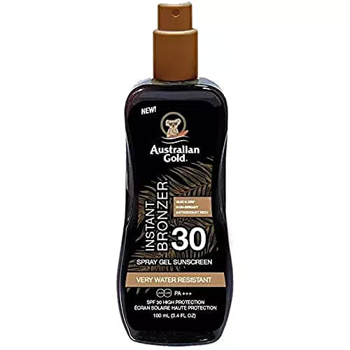 Australian Gold Sunscreen SPF30 Spray Gel con Bronzer Istantaneo