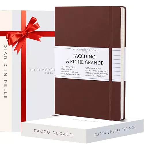 Taccuino a Righe Beechmore Books A4 con Copertina Rigida Vegan, Carta Avorio Spessa 120g/m²