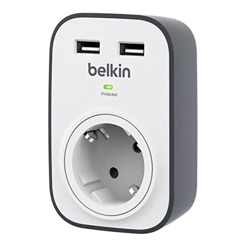 Belkin BSV103VF Surge Cube - Protezione Sovracorrenti 306 Joules, 1 Presa, 2 Porte Ricarica USB 2.4 A