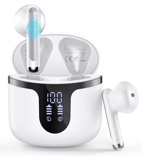 Cuffie Bluetooth BHNYBWUL In Ear 5.3 con LED, IP7 impermeabile, ENC stereo per sport e lavoro.