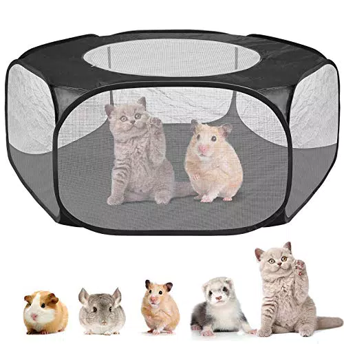 Recinto Pieghevole per Animali Domestici - Tenda Trasparente per Piccoli Animali - Nero