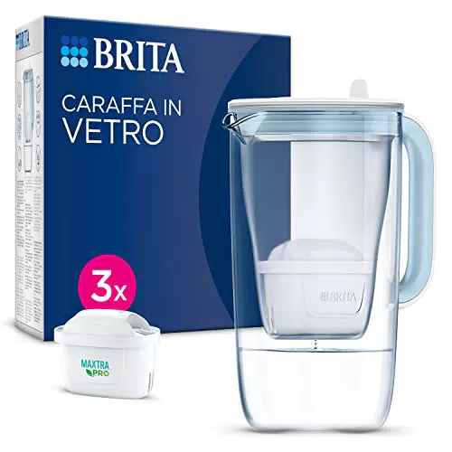 BRITA Caraffa Filtrante Vetro con 3 Filtri MAXTRA PRO - Riduzione Cloro e Calcare