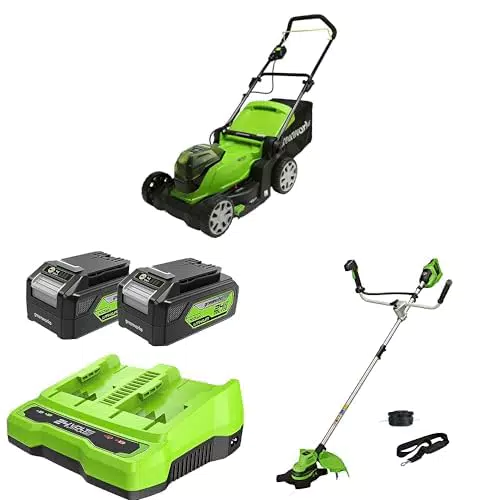 Greenworks Tagliaerba a Batteria G24X2LM41 e Decespugliatore Brushless GD24X2BCB