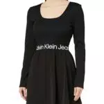Calvin Klein Vestito Lungo Manica Lunga Elasticizzato con Logo