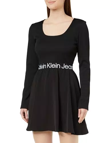 Calvin Klein Vestito Lungo Manica Lunga Elasticizzato con Logo