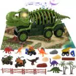 Giocattolo Camion Dinosauro con Luci e Suoni, 6 Personaggi, Tappetino Attività