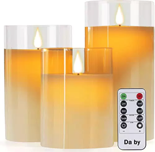 Da Candele LED con Effetto Vetro - Set di 3 Pilastri in Cera con Fiamme LED Danzanti e Telecomando