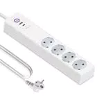 Ciabatta Elettrica con 4 Prese, 2 USB e Protezione Sovraccarico