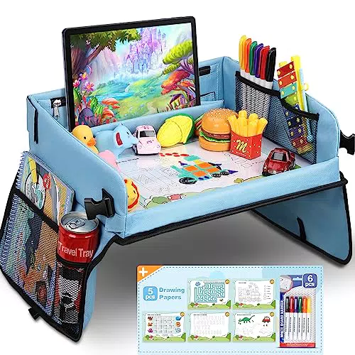 Cooljoy Vassoio da Viaggio per Bambini con Superficie Cancellabile e Tasche