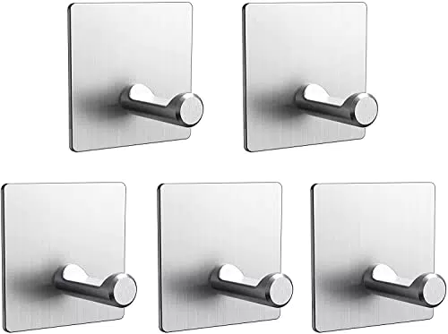 Porta Asciugamani DDF iohEF Senza Foratura - Set di 5 Ganci Adesivi in Acciaio Inox 3M