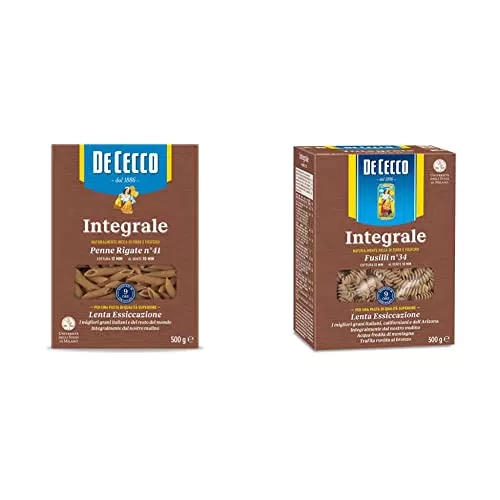 De Cecco Penne Rigate e Fusilli Integrali - Pasta di Grano Integrale