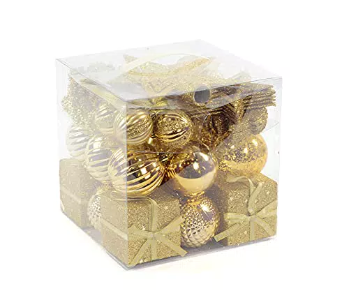 Dmora Box decorazioni natalizie multi-forma, Ornamenti e Puntale, Set assortimento palline di Natale