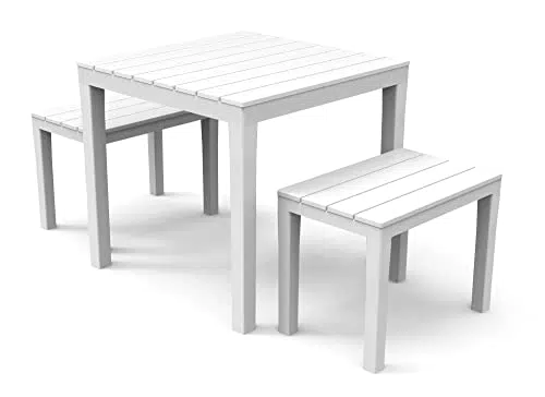 Set da Esterno Dmora con Tavolo Quadrato e 2 Panche, Made in Italy
