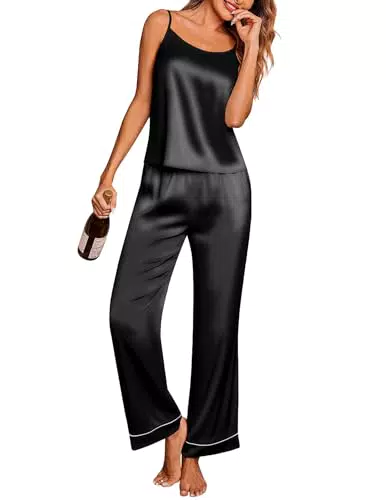 Ekouaer Pigiama Estivo Donna in Seta Senza Maniche con Pantaloni Tasche