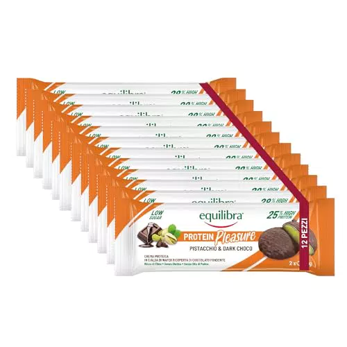 Equilibra Protein Pleasure Pistacchio & Dark Choco, Cialda Proteica Ricoperta di Cioccolato