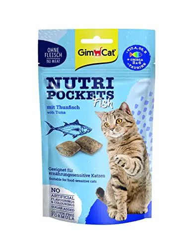 GimCat Nutri Pockets Fish Tonno - Snack croccante per gatti con ingredienti funzionali